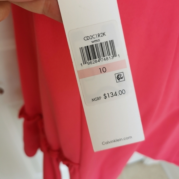 CALVIN Klein shift dress bell sleeve flounce hem coral size 10 NWT - Picture 4 of 12